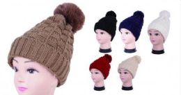 36 Pieces Women Knit Slouchy Beanie Chunky Baggy Hat With Faux Fur Tye Dye Pom Pom - Winter Beanie Hats