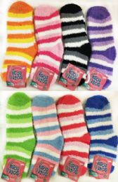 12 Pairs Striped Lady Fuzzy Socks Assorted - Womens Fuzzy Socks