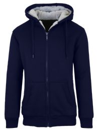 12 Pieces Mens Navy Fleece Line Sherpa Hoodies Assorted Sizes - Mens Clothes for The Homeless and Charity