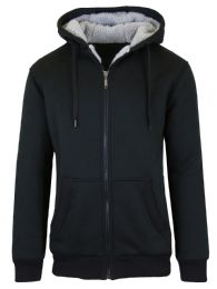 12 Pieces Mens Black Fleece Line Sherpa Hoodies Assorted Sizes - Mens Clothes for The Homeless and Charity