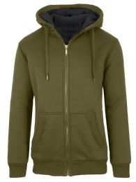 12 Pieces Mens Olive Fleece Line Sherpa Hoodies Assorted Sizes - Mens Clothes for The Homeless and Charity