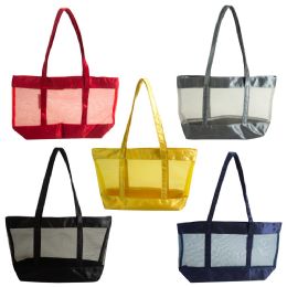 24 Pieces Large Mesh Bulk Tote Bags In 5 Assorted Colors - Tote Bags & Slings