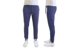24 Pieces Men's Slim Fit Fleece Jogger Sweatpants With Zipper Pockets, Solid Navy - Mens Pants