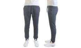 24 Pieces Men's Slim Fit Fleece Jogger Sweatpants With Zipper Pockets, Solid Charcoal - Mens Pants