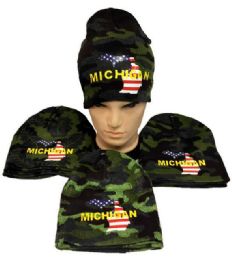 24 Units of Winter Beanie Hat Michigan Camo - Winter Beanie Hats