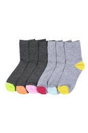 216 Pieces Girl's Crew Sock With Colored Heel And Toe Size 2-3 - Girls Crew Socks