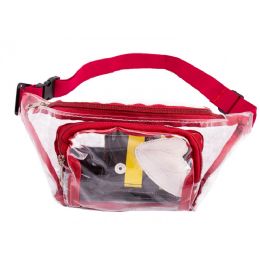 24 Pieces Pvc Clear Transparent Bulk Fanny Packs Belt Bags With Red Trim - Fanny Pack