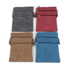 24 Pieces 9" Inch Crossbody Bags With 3 Zippered Pockets In 4 Assorted Colors - Shoulder Bags & Messenger Bags