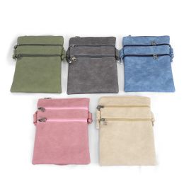 24 Pieces 9" Inch Crossbody Bags With 3 Zippered Pockets In 5 Assorted Colors - Shoulder Bags & Messenger Bags