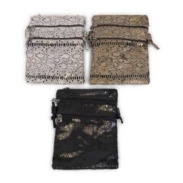 24 Pieces 9" Inch Crossbody Bags With 3 Zippered Pockets In 3 Assorted Snake Prints - Shoulder Bags & Messenger Bags