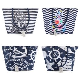24 Pieces Large Beach Anchor Bulk Tote Bags In 4 Assorted Prints - Tote Bags & Slings