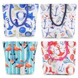 24 Pieces Small Beach Bulk Tote Bags In 4 Assorted Print - Tote Bags & Slings