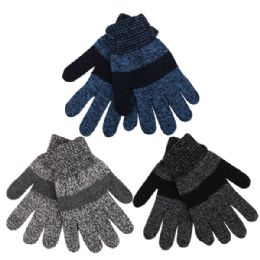 72 Pairs Boys Marled Striped Knitted Winter Gloves - Knitted Stretch Gloves