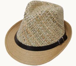 36 Wholesale Adult Straw Top Fedora With Belt Band