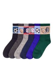 216 Wholesale Boys Assorted Sport Printed Crew Sock Size 4-6