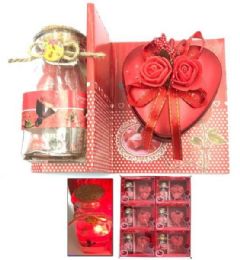 24 Sets Valentine 5 Inch Light Up Jar & Heart Jewel Box Set 6pc Set - Valentine Decorations