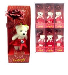 24 Sets Valentine 5 Inch Bear & Red Rose Gift Box 6pc - Valentine Decorations