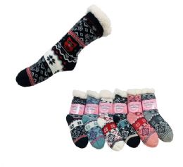 48 Pairs Women's PlusH-Lined Non Slip Sherpa Socks - Womens Slipper Sock