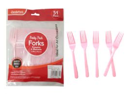 72 Units of Fork 51 Piece Light Pink Color - Disposable Cutlery