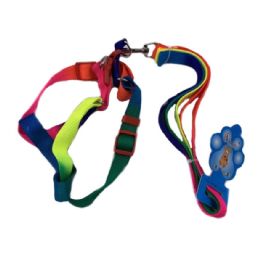 24 Pieces Rainbow Dog Harness With 48" Leash [smalL-Wide] - Pet Collars and Leashes