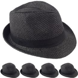 36 Pieces Black Straw Fedora Hat - Fedoras, Driver Caps & Visor