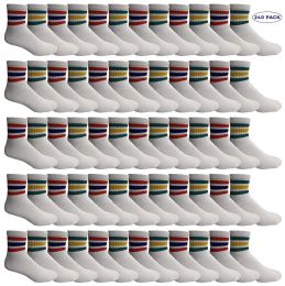 240 Pairs Yacht & Smith Wholesale Bulk Womens Mid Ankle Socks, Cotton Sport Athletic Socks - Size 9-11, (white With Stripes, 240) - Womens Ankle Sock
