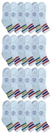 24 Wholesale Yacht & Smith Wholesale Bulk Womens Mid Ankle Socks, Cotton Sport Athletic Socks - Size 9-11, (white With Stripes, 24)
