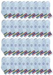 48 Pairs Yacht & Smith Wholesale Bulk Womens Mid Ankle Socks, Cotton Sport Athletic Socks - Size 9-11, (white With Stripes, 48) - Womens Ankle Sock