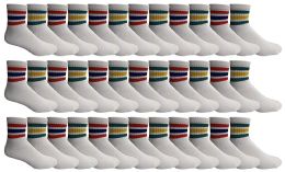 36 Bulk Yacht & Smith Wholesale Bulk Womens Mid Ankle Socks, Cotton Sport Athletic Socks - Size 9-11, (white With Stripes, 36)