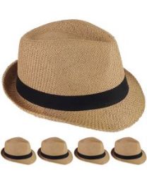 24 Wholesale Elegant Peru Color Toyo Straw Trilby Fedora Hat