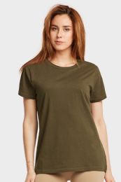 24 Wholesale Ladies Classic Fit Crew Neck T-Shirt In Olive