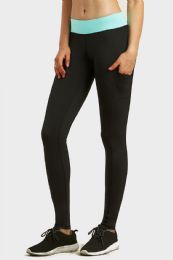 36 Pieces Sofra Ladies Active Legging With Side Pocket In Black Mint - Womens Leggings