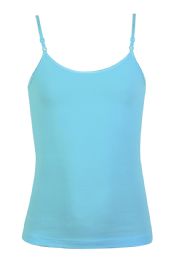 72 Pieces Mopas Girl's Cotton Camisole In Aqua - Girls Tank Tops and Tee Shirts