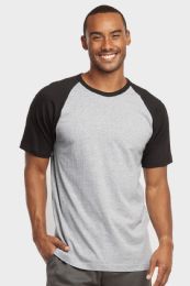 30 Wholesale Top Pro Mens Short Sleeve Baseball Tee In Black And Light Grey Size Large