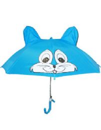 24 Wholesale Children Blue Bunny Umbrella With U Shape Handle