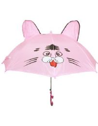 24 Wholesale Children Pink Umbrella With U Shape Handle