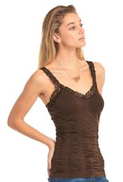 72 Pieces Mopas Ladies Wrinkled Camisol With Lace In Brown - Womens Camisoles & Tank Tops