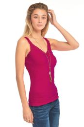 72 Wholesale Mopas Ladies Wrinkled Camisol With Lace In Burgandy