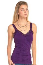 72 Pieces Mopas Ladies Wrinkled Camisol With Lace In Purple - Womens Camisoles & Tank Tops