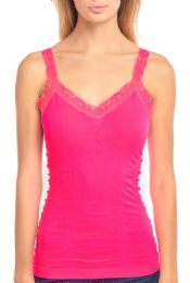 72 Pieces Mopas Ladies Wrinkled Camisole With Lace In Hot Pink - Womens Camisoles & Tank Tops
