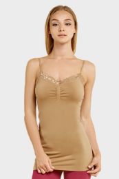 72 Wholesale Sofra Ladies Camisole With Lace In Beige
