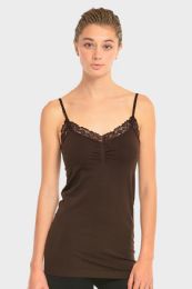 72 Wholesale Sofra Ladies Camisole With Lace In Brown