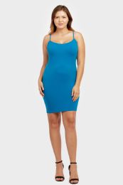 72 Wholesale Sofra Ladies Long Poly Camisole Plus Size In Turquoise