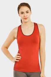 60 Wholesale Sofra Ladies Seamless Tank Top With Knitted Design In Cherry