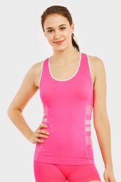 60 Wholesale Sofra Ladies Seamless Tank Top W/ Knitted Design In Pink