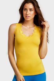 72 Wholesale Sofra Ladies Lace Tank Top In Yellow