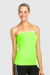 72 Wholesale Sofra Ladies Seamless Plain Tube Top In Neon Lime