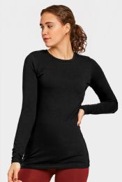 72 Wholesale Cottonbell Ladies Long Sleeve Classic Fit Crew Neck T Shirt In Black