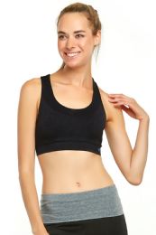 72 Pieces Sofra Ladies Seamless Sports Bra In Black Size Large - Womens Active Wear