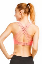 72 Pieces Sofra Ladies Cross Back Sports Bra In Hot Coral - Womens Active Wear